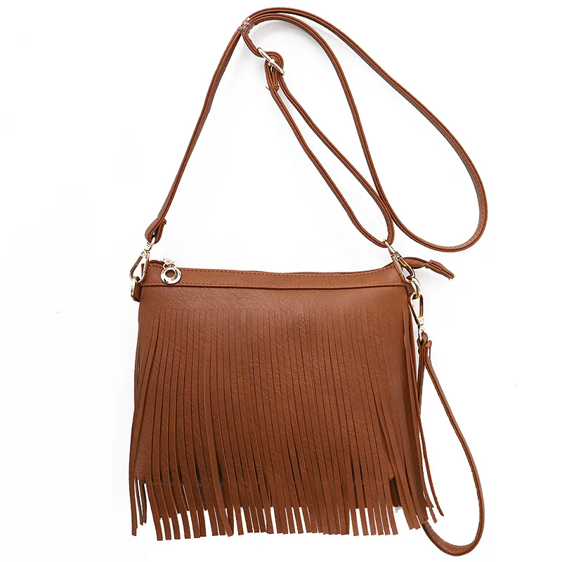 

Women Shoulder Bags PU Leather Handbag 2021 Female Shopper Purse European and American Style Fashion Casual Tassel Crossbody Bag
