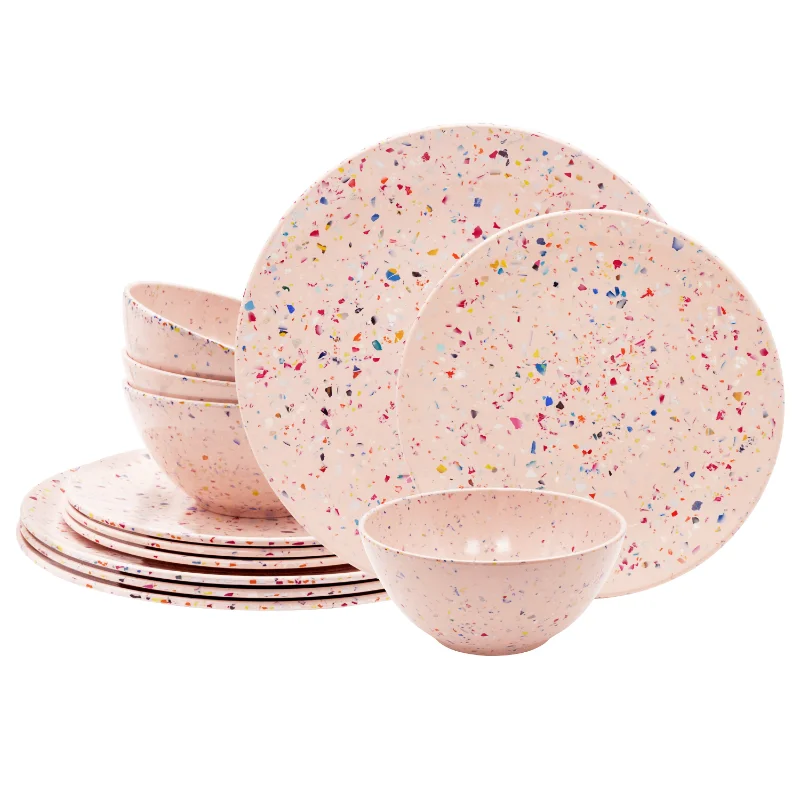 

Zak Designs Confetti 12-piece Plate and Bowl Dinnerware Set, Primrose