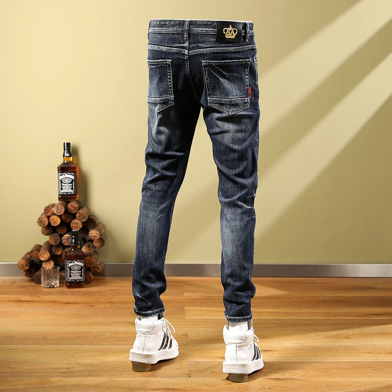 Fashion Designer Men Jeans Retro Black Blue Elastic Stretch Skinny Ripped Jeans Men Vintage Trousers Casual Denim Pants Hombre