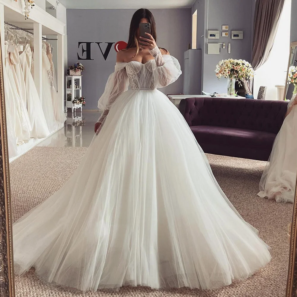 Купи Princess Wedding Dresses 2021 Puff Long Sleeve Bride Dress Ball Gown Lace Vintage Wedding Gowns Corset Back Vestidos de Noiva за 6,552 рублей в магазине AliExpress