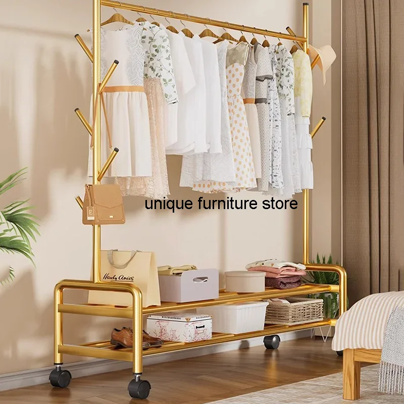 Золотая Минималистичная металлическая напольная вешалка для одежды спальни