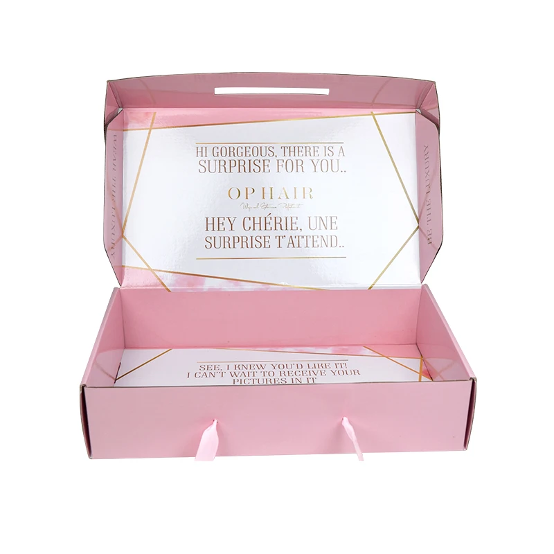

Luxury Customized CMYK Printing Pink Color Corrugated Paper Box For Gift Packaging With Ribbon Handle