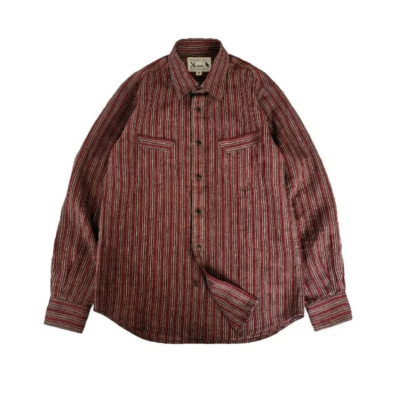 

Men's Linen Striped Shirt Loose Business Elegant Style Vintage Male Clothing