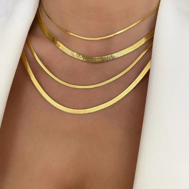 

Hot Fashion Unisex Snake Chain Women Necklace Choker Stainless Steel Herringbone Gold Color Chain Necklace For Women Jewelry