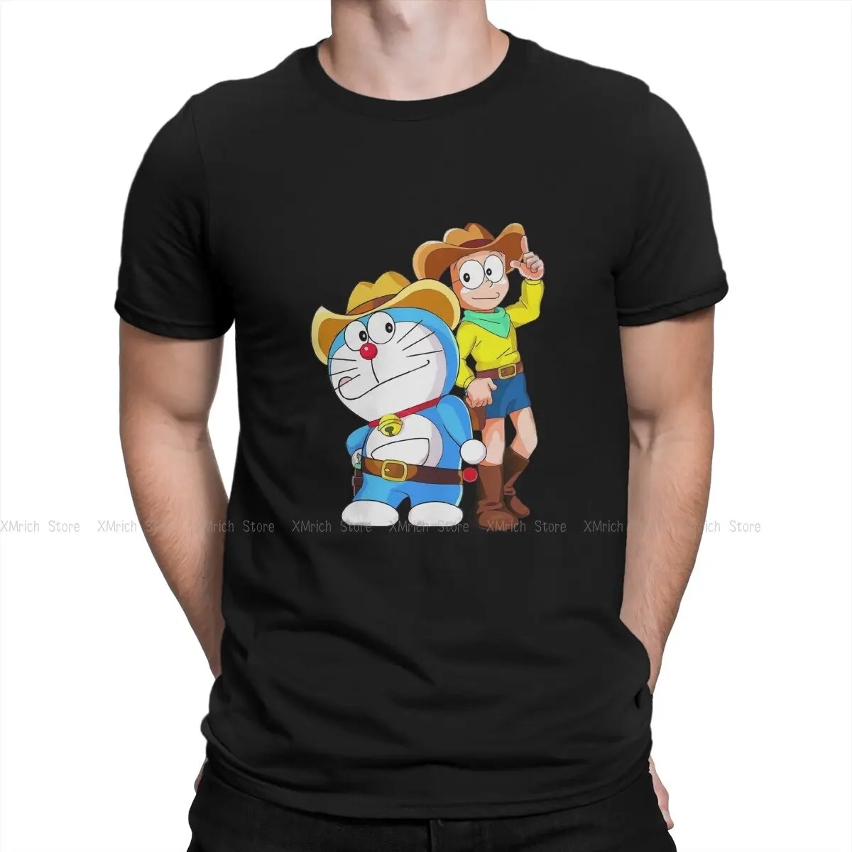

Retro Essential Men TShirt Doraemon Cat Cartoon Manga Series Crewneck Tops Fabric T Shirt Funny High Quality Gift Idea