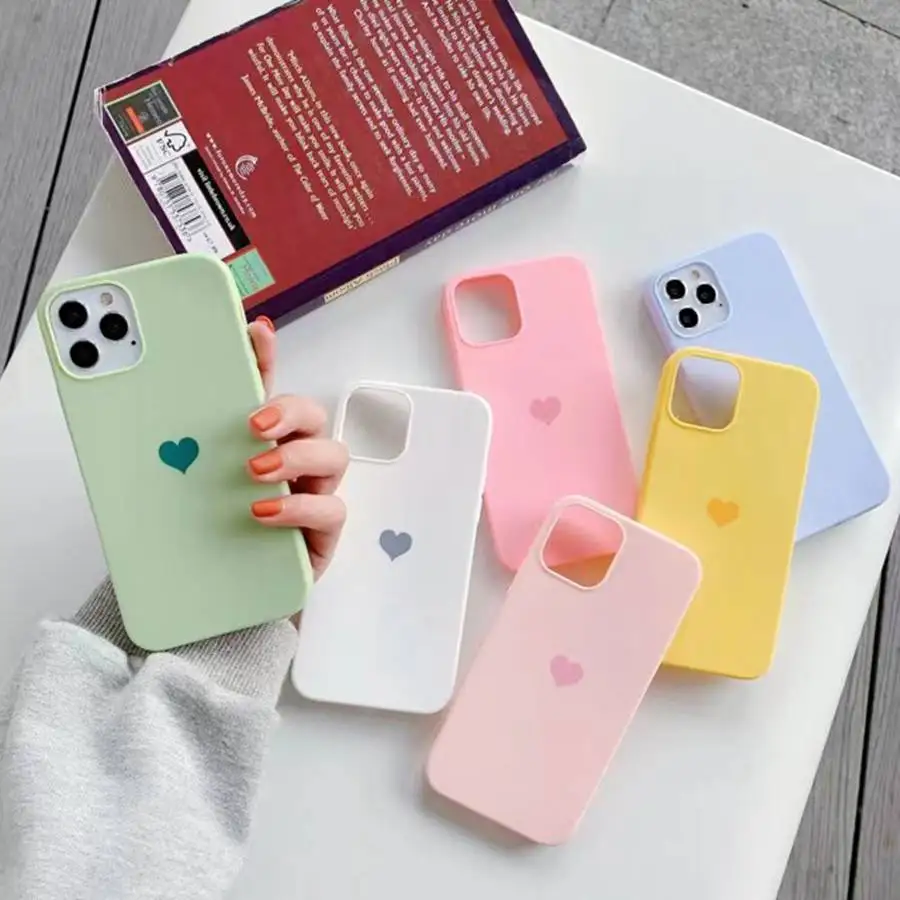 

Silicone Solid Color Case for iPhone 13 8 Plus 7 6 6S plus Soft Cover Heart Phone Cases for iPhone XS 11 12 Pro MAX XR X XS Max
