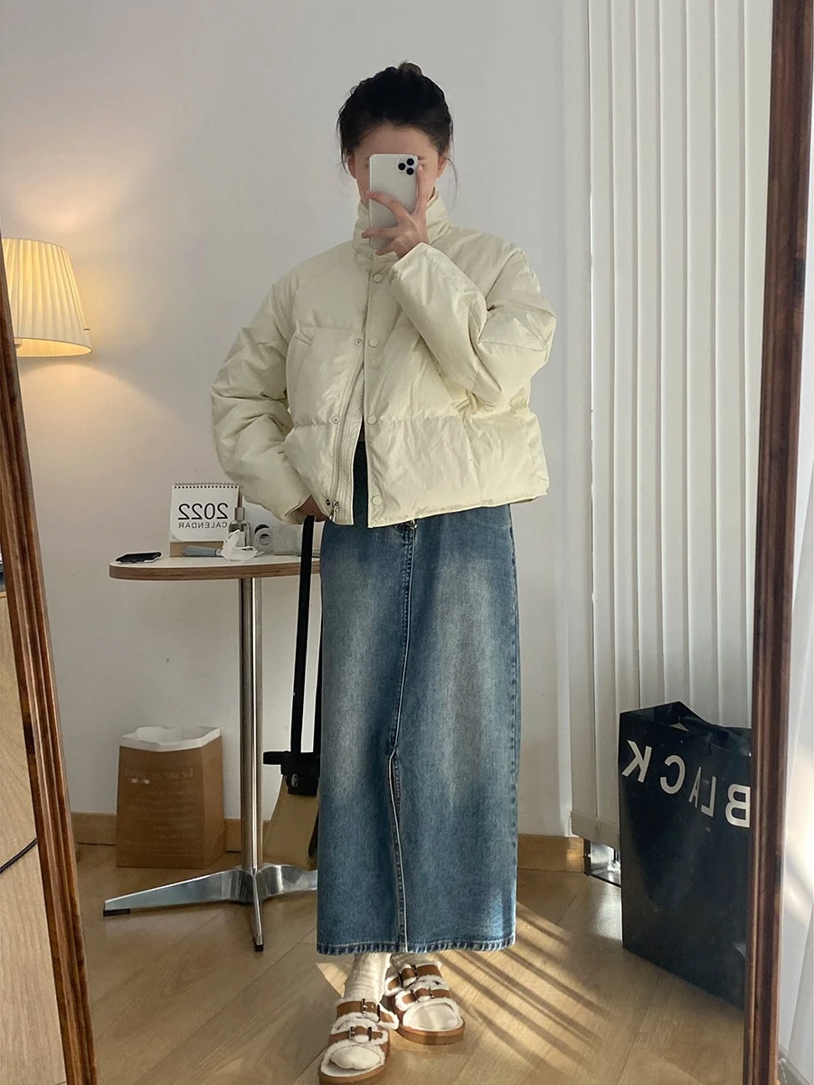 Женский короткий пуховик Liyu Li Fish зимний маленький с воротником-стойкой белая