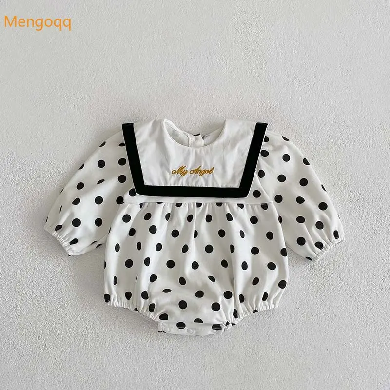 

Весеннее боди Mengoqq в горошек с длинным рукавом, милая детская одежда для ползания с матросским воротником и вышивкой для девочек, хлопковый ...