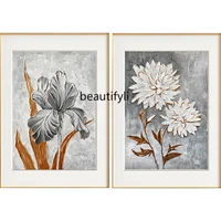CXH Simple Living Room Decorative Painting Aluminum Alloy Wall Painting Gray White Flower Blank Wall Painting