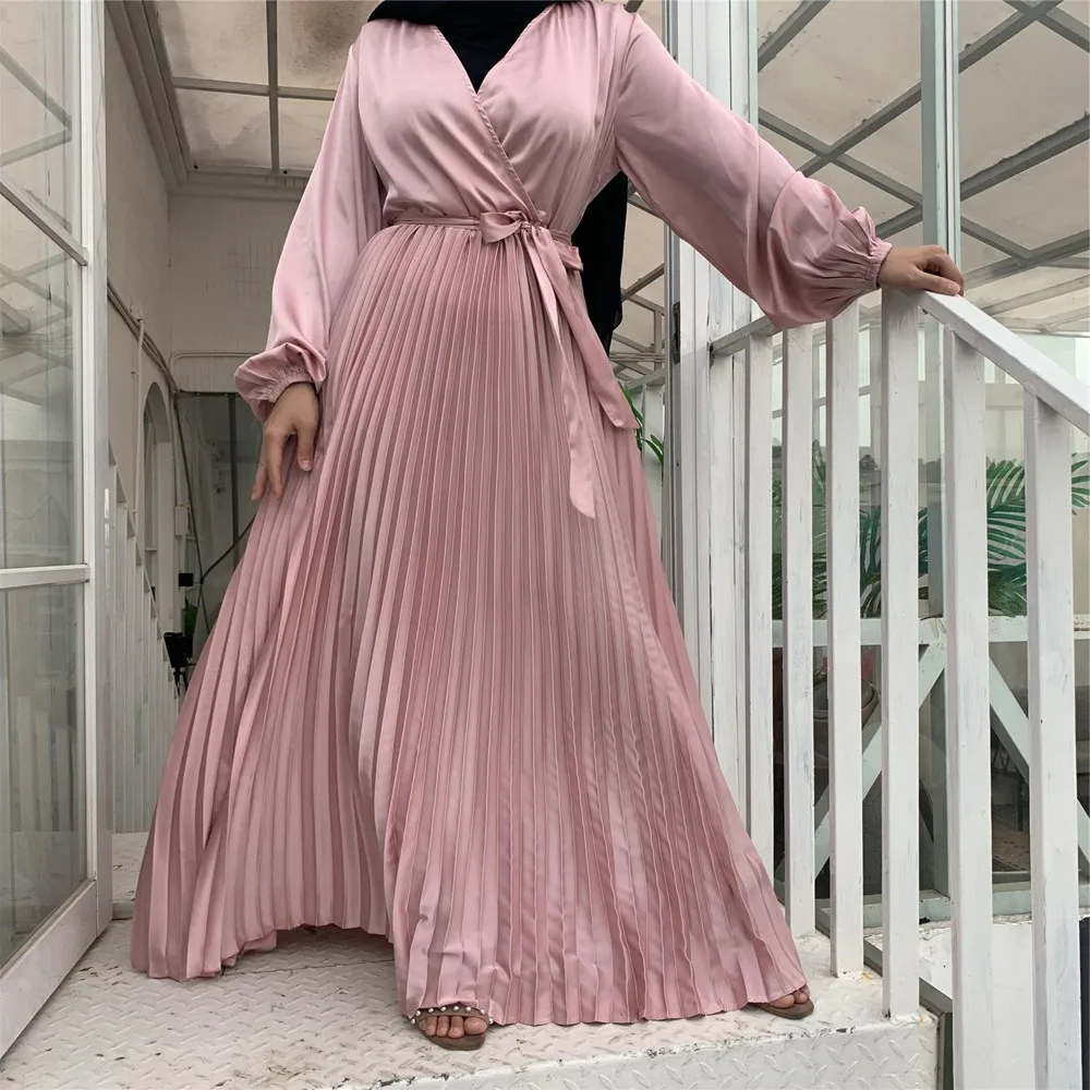 

Fashion Pleated Muslim Maxi Dress Abaya Dubai Islamic Clothing Caftan Saudi Arab Turkish Jilbab Party Gown Ramadan Abayas Robe