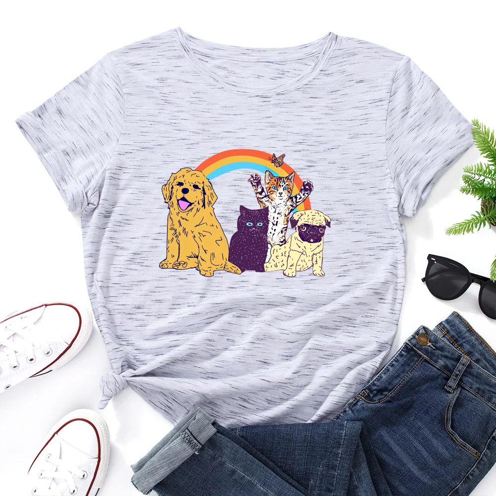 

Women Short Sleeve Cotton T-Shirts Cute Dogs Cats Graphic Tees Summer Tee Tops for Female Casual Tee Clothes