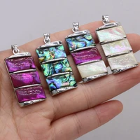 natural white abalone shell rectangle silver plated pendant for jewelry makingdiy necklace accessory charm gift party18x35mm 1pc