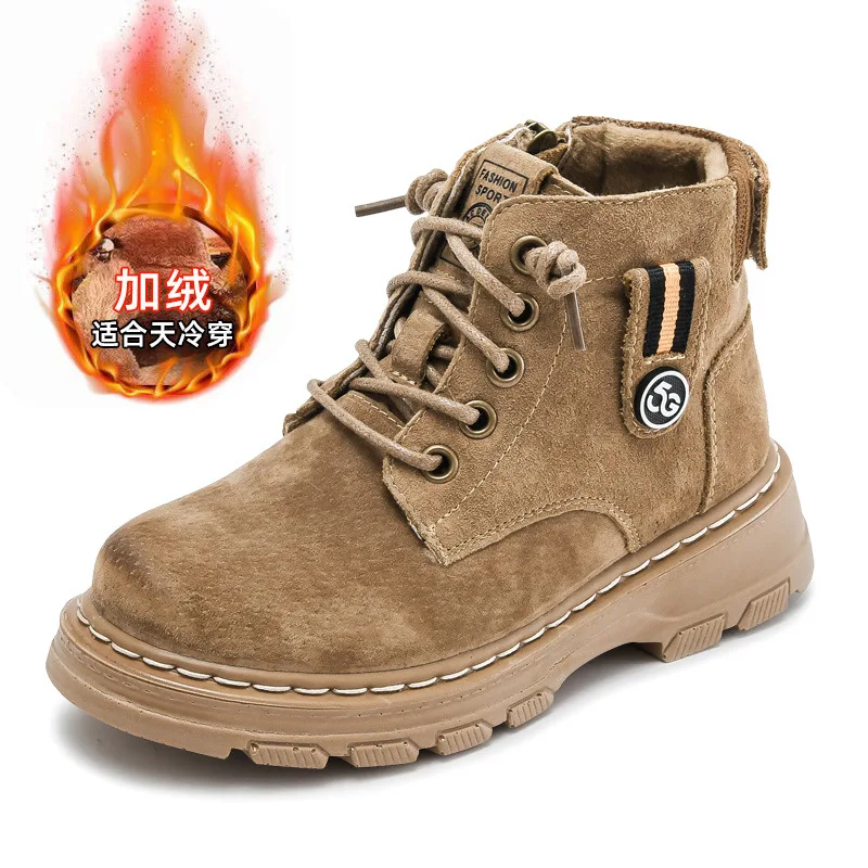 

Autumn Winter Kids Boots For Boys Boots 2021 New Children Sneakers Plush Warm Kids Snow Boot Genuine Leather School Shoes