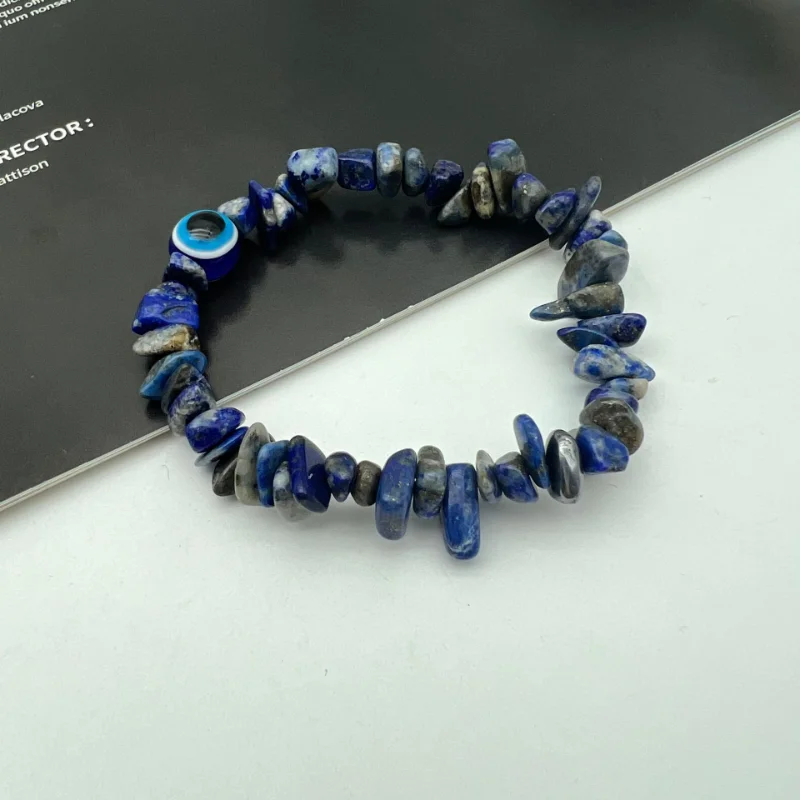 

20pc Turkish Evil Eye Natural Gem Stone Irregular Crystal Stretch Chip Beads Bracelets Bangles Quartz Wristband for Women Lucky