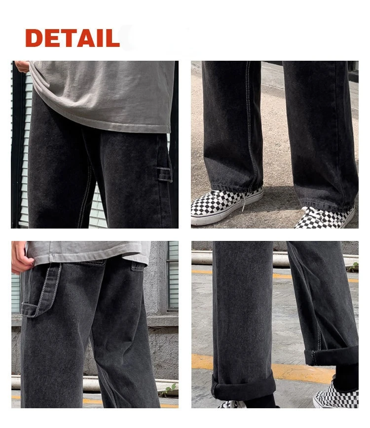 Wide legs Jeans Men Fashion Retro Solid Color Casual Straight Jean Pants Mens Streetwear Hip Hop Denim Pants Mens Trousers S-5XL
