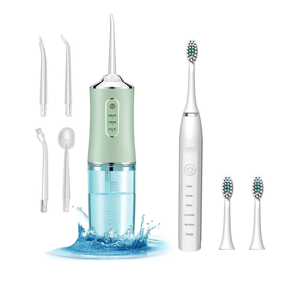 

Oral Irrigator Portable Dental Water Flosser with Electric Toothbrush USB Rechargeable Water Jet Floss Tooth Pick 4 Jet IPX7
