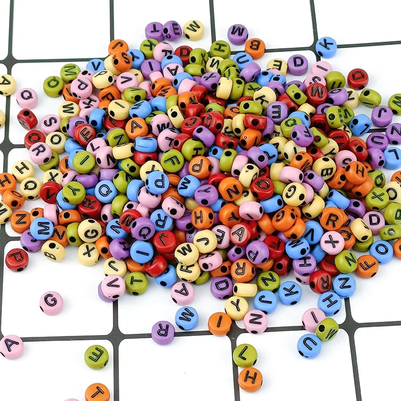 

100 acrylic solid color English alphabet beads solid color beads DIY accessories clothing loose beads large holes round beads