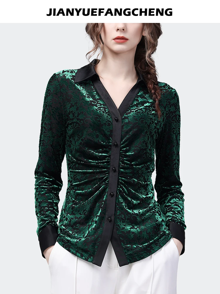 Весенняя коллекция 2024 Женская бархатная блузка приталенная и скрывающая живот