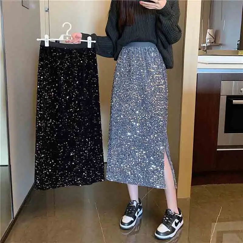 

Женская юбка на весну и осень, модная женская юбка, новинка 2023, темпераментная Удобная элегантная женская юбка с блестками и высокой талией, T74