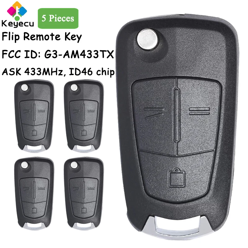 

KEYECU 5 Pieces Flip Remote Car Key With 3 Buttons 433MHz ID46 Chip for Vauxhall Opel Signum Vectra C 2002-2008 Fob G3-AM433TX