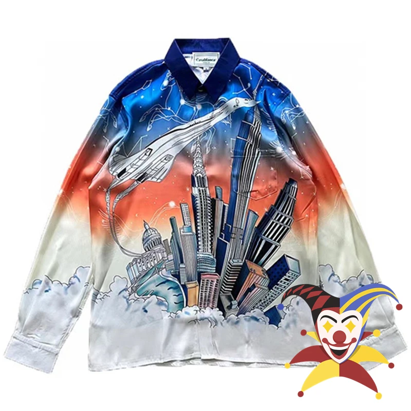 

Шелковая рубашка с принтом самолета для мужчин и женщин