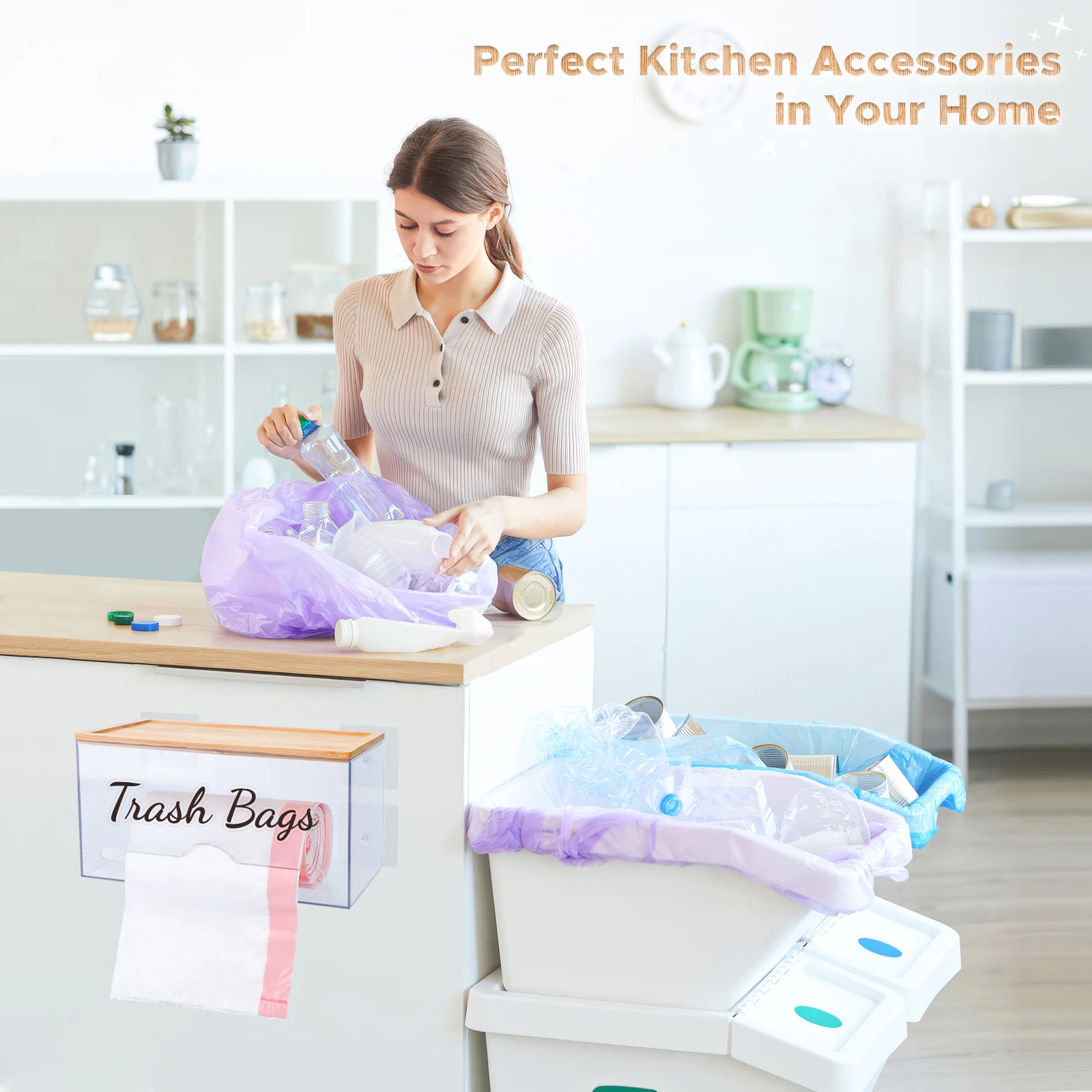 Настенный диспенсер для мешков мусора с бамбуковой крышкой контейнер держатель