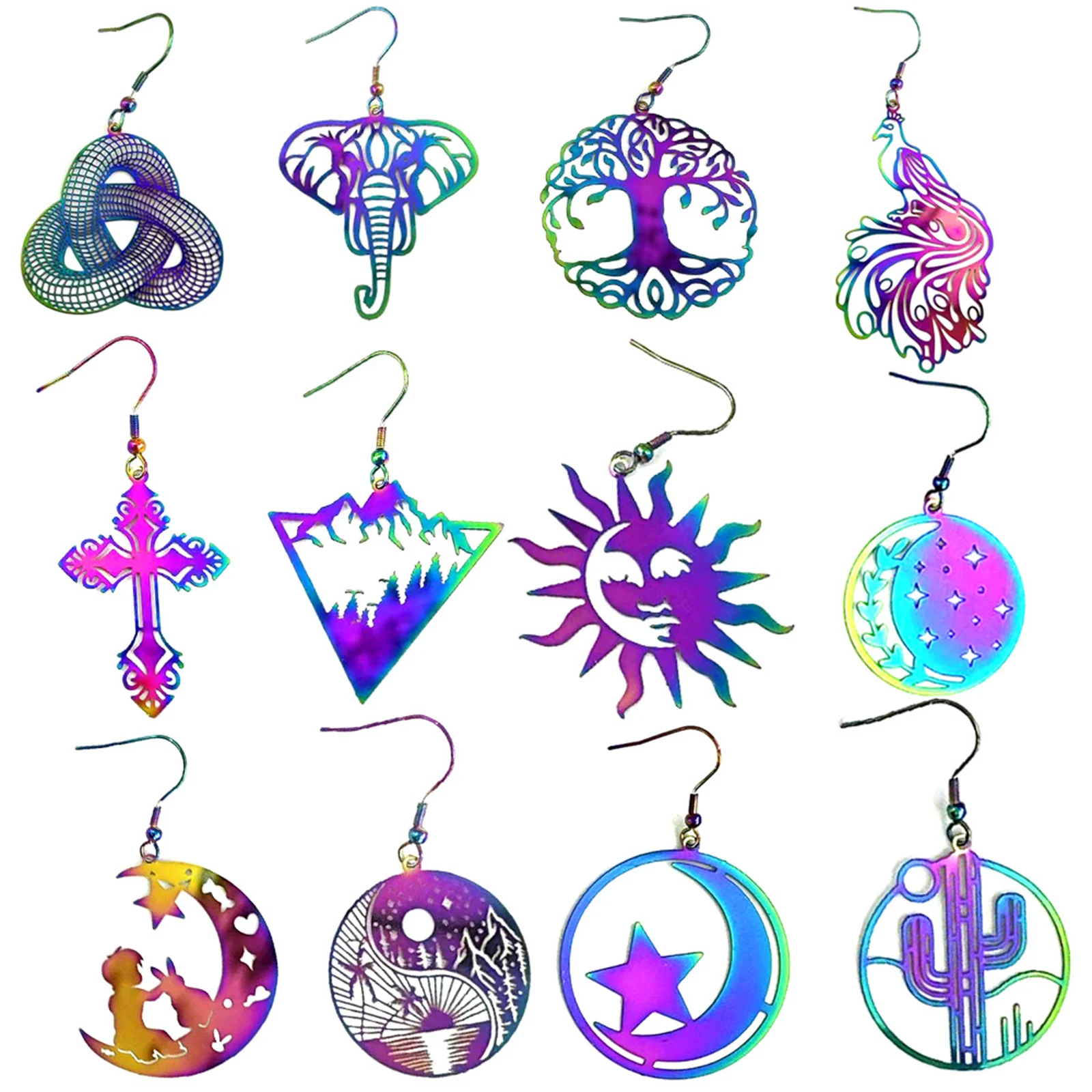 

Copper Filigree Stamping Animal Butterfly Star Moon Painted Earrings Multicolor Pendants Earring Women Party Jewelry Gift, 1Pair