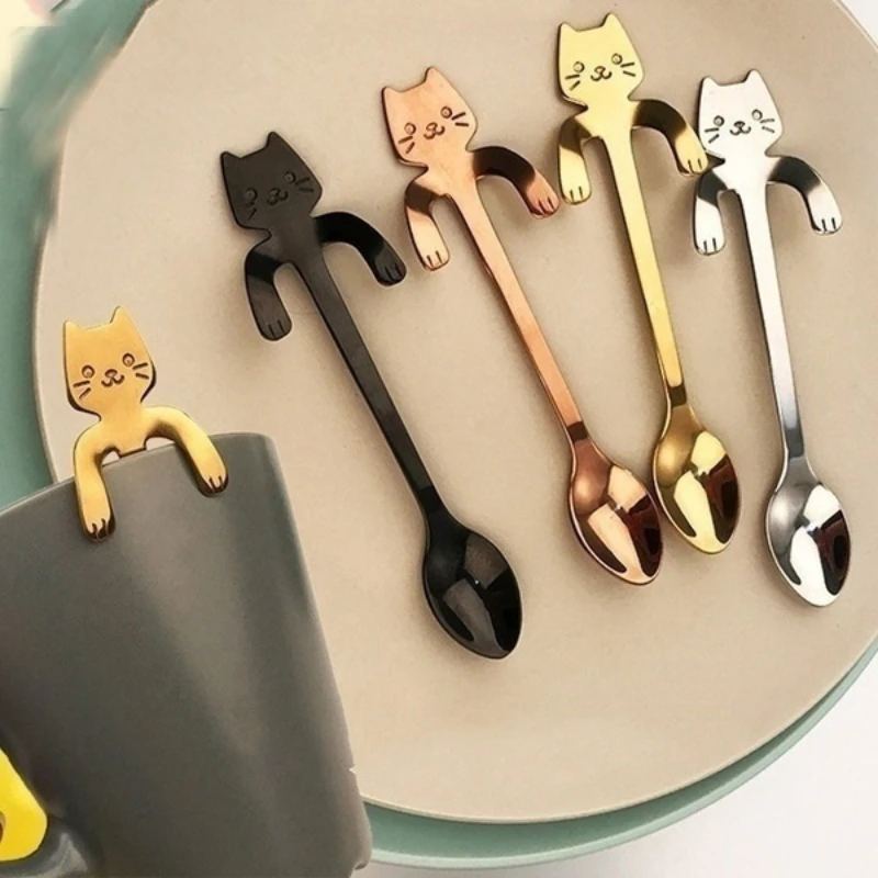 

Кофейная ложка из нержавеющей стали, милая чайная ложка в форме кошки, десертная ложка для закуски, мороженое, столовая посуда, кухонные инструменты
