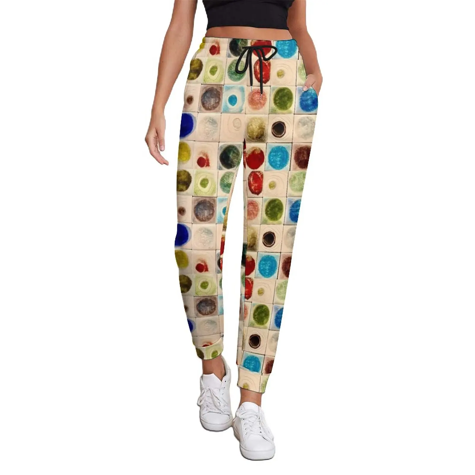 

Glass Beads Print Jogger Pants Female Ceramic Tile Pirnt Hippie Sweatpants Spring Vintage Casual Oversize Trousers Birthday Gift
