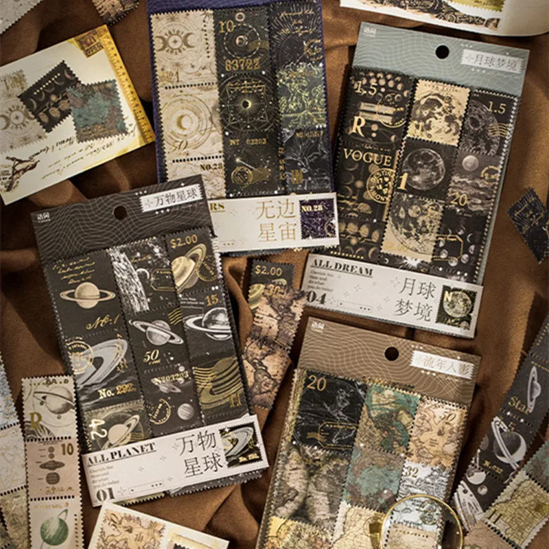 

Винтажные бронзирующие бумажные штампы с изображением галактики Луны Васи наклейки для скрапбукинга журнала дневника коллажа нежелательного фона Декоративные Канцтовары