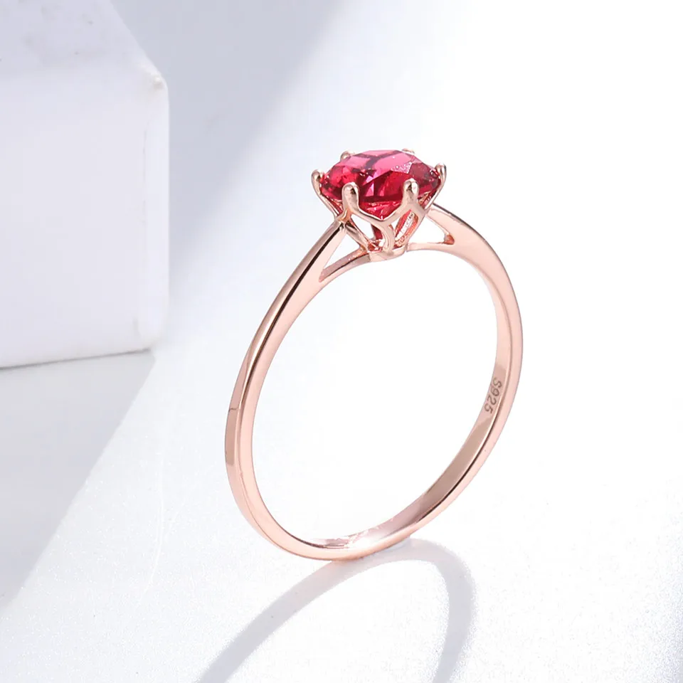 

925 Sterling Silver Female Classic Weeding Ring Excellent 8mm Red Round Crystal Sweet Ring for Woman Gril Fashion Jewelry Rings