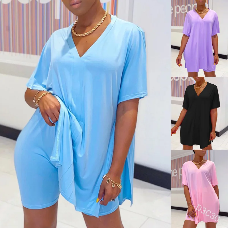 Casual Loose Summer Two Piece Set Women Outfits Oversized Tshirt 2 Piece Biker Shorts Set Fashion Matching Set Ladies Tracksuit