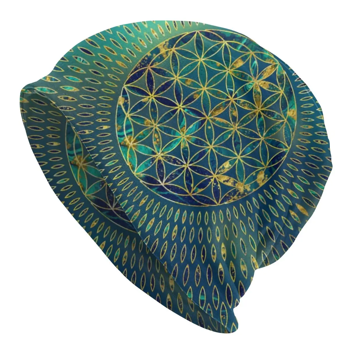 Flower Of Life Marble And Gold Beanies Caps For Men Women Unisex Fashion Winter Warm Knit Hat Adult Mandala Bonnet Hats 1