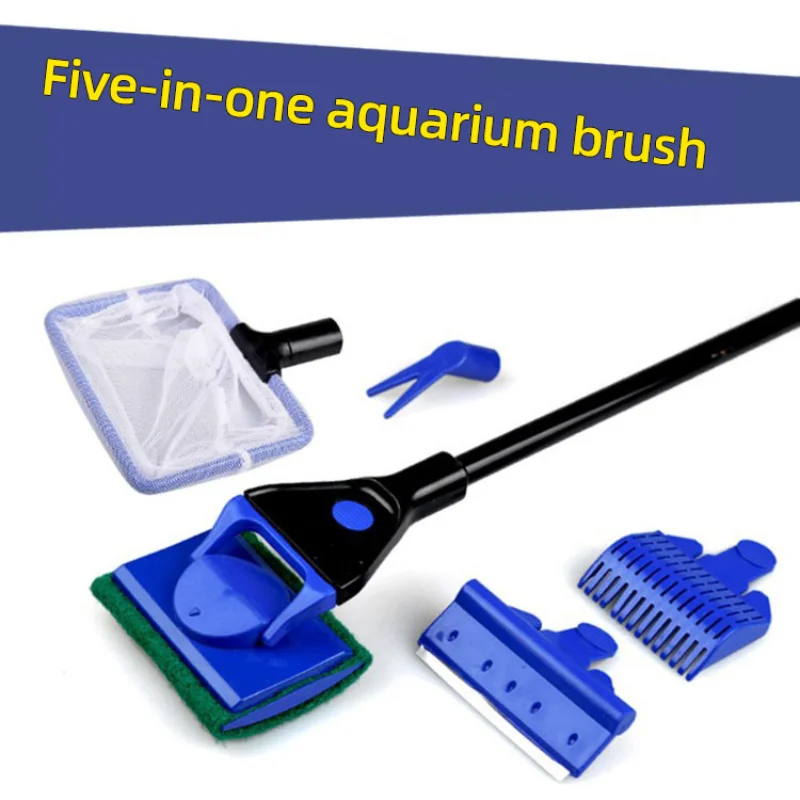 

Fish Tank Glass Cleaning Brush Aquarium Tool Fishing Aquatic Grass Clip Algae Scraping Knife Long Handle Five-in-One Cleaning