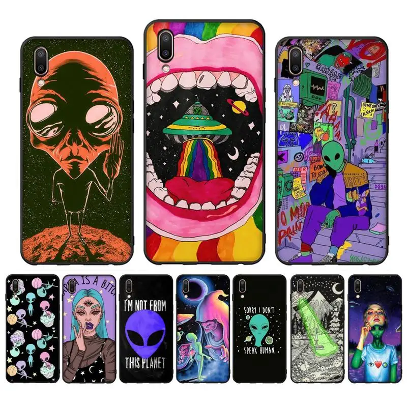 

Aesthetics Cute Cartoon alien space Phone Case Case For Oppo Reno Realme C3 6Pro Cover For vivo Y91C Y17 Y19
