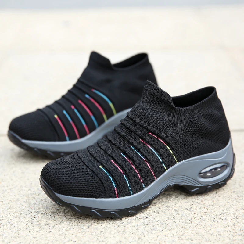 Womens Walking Shoes Non-slip Air Cushion Sneakers Fashion Comfortable Socks Shoe Platform Loafers Non-Slip