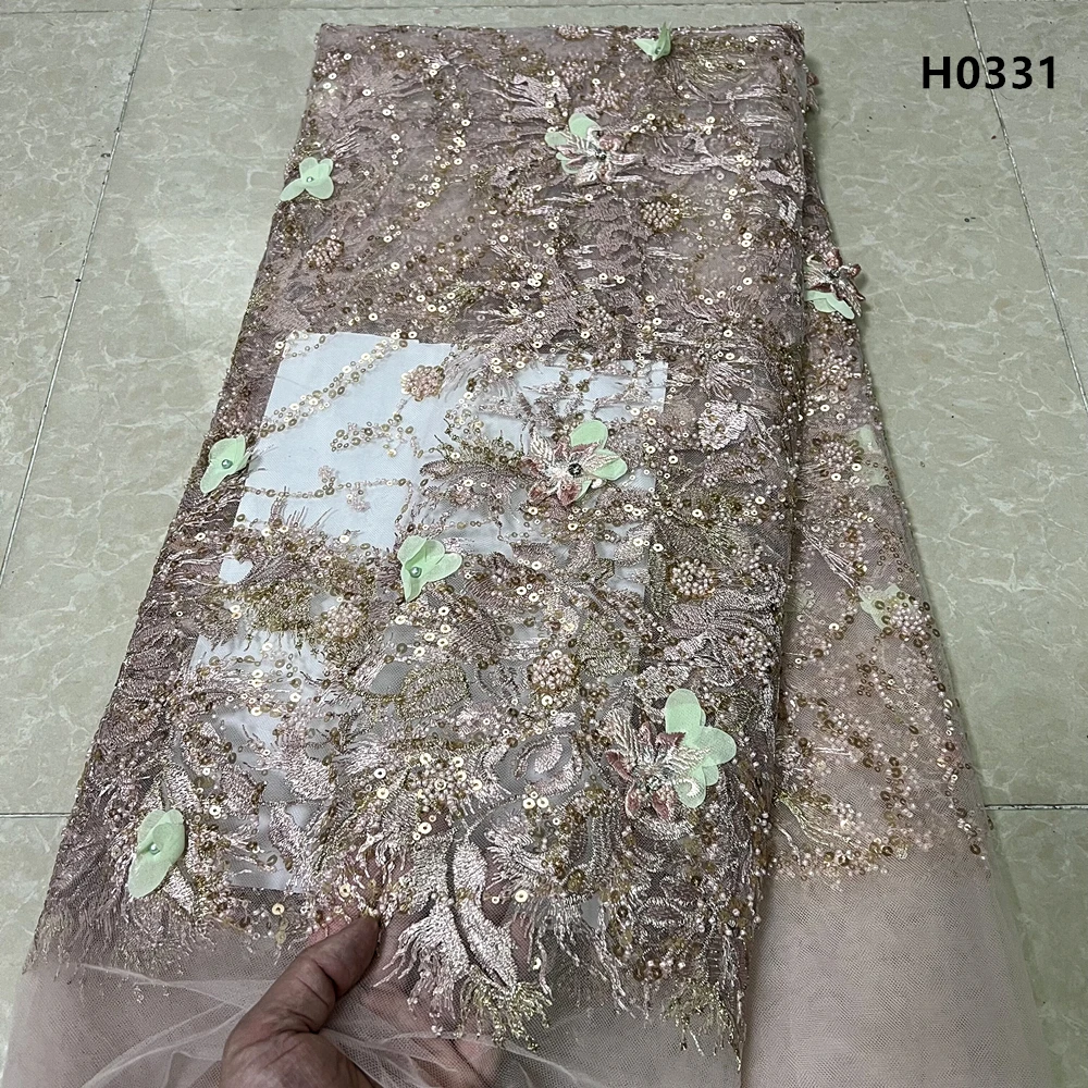 

African Fabrics 2023 Sequins Embroidery Evening Dresses For Women Beaded Mesh Tulle Fabric By The Meter Sewing Lace 5Yard Cloth