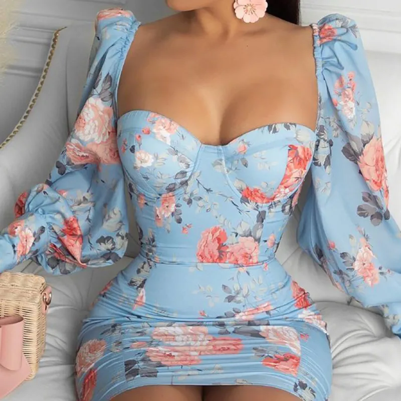 

Женское облегающее мини-платье с рюшами, однотонное элегантное облегающее платье в стиле бохо с квадратным вырезом и рукавами-фонариками, лето-весна 2023
