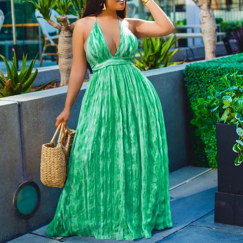 

Платье на бретельках с Африканским принтом Дашики, лето 2022, сексуальная женская одежда с открытой спиной, длинное платье, праздничное плать...