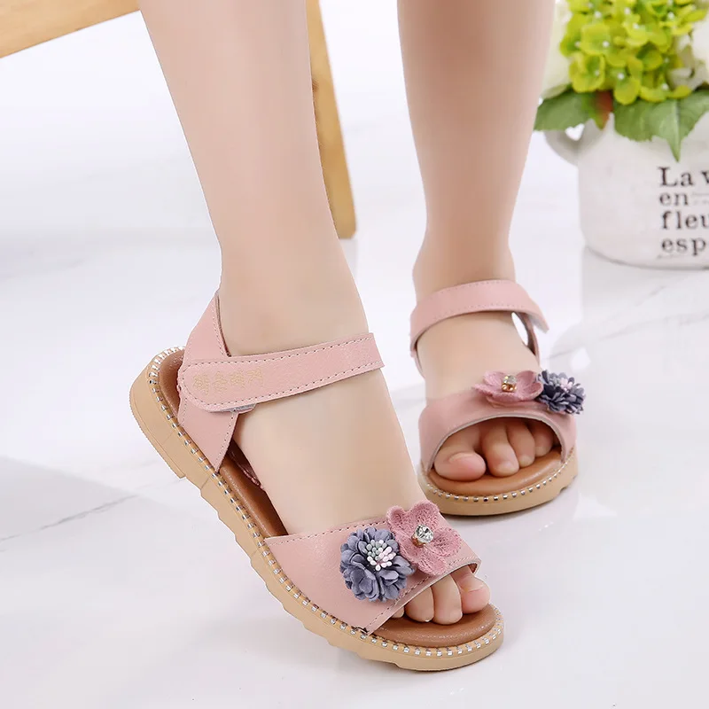 Flower Sandals for Girls 2023 Chilren's Shoes Girl Princess Dresses Party Sandal New Cute Kids Summer Beach Shoes Crystal G03171