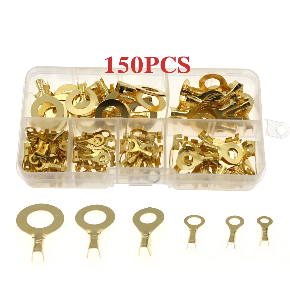

150PCS Round Terminal Connector Wire Block DJ431 O-type Lugs Terminals Cold-Pressed Copper Tab Wiring Nose Combination Set