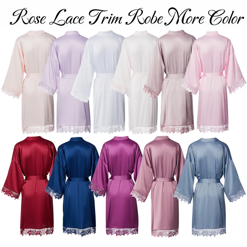 Owiter Women Lace Robe Matt Satin Bride Robe Bridesmaid Robes Bridal Robe Wedding Party Robes Dressing Sleepwear Bathrobe