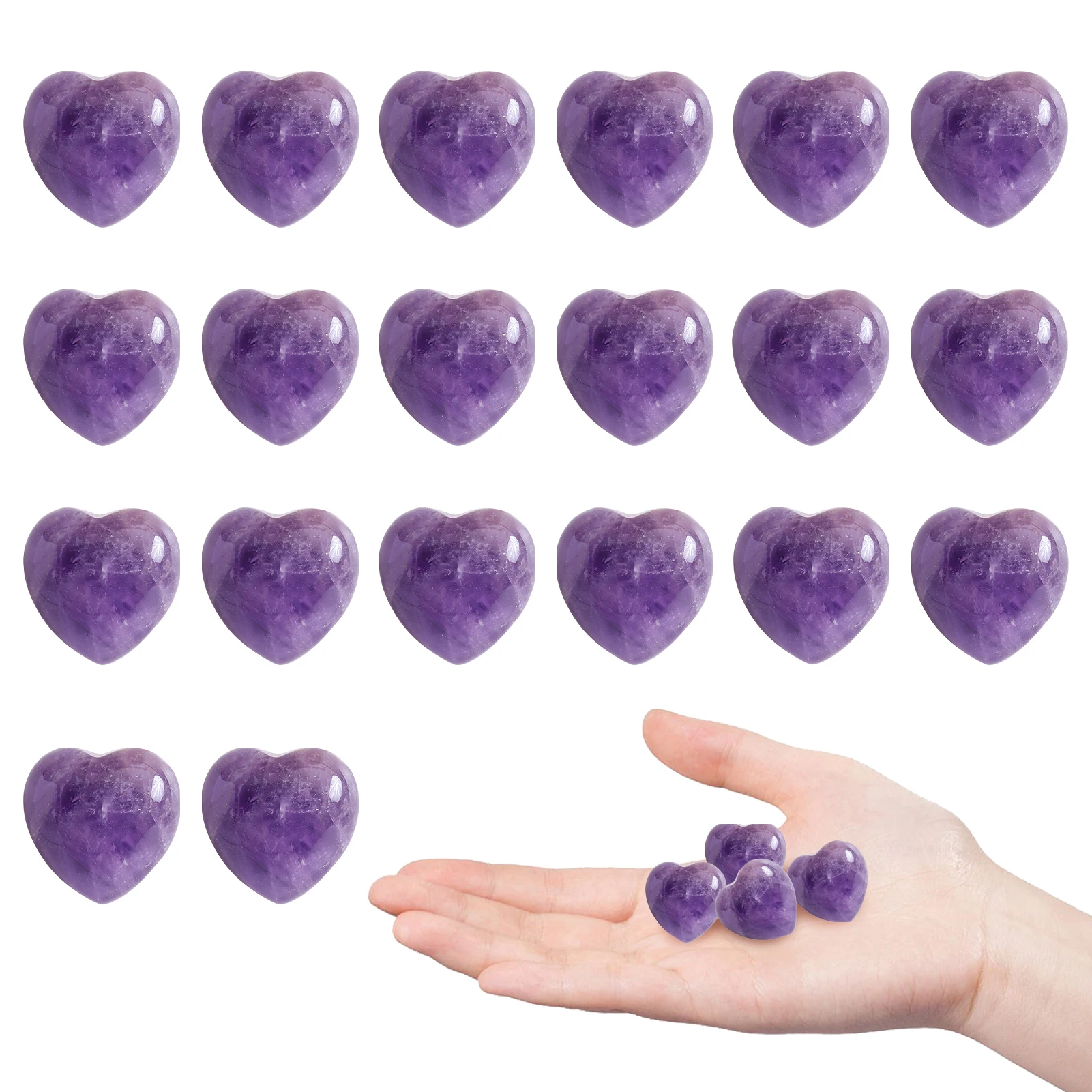 

20pcs Reiki Energy Healing Crystal Natural Polished Collection Chakra Pocket Amethyst Home Decor Love Heart Stone Meditation