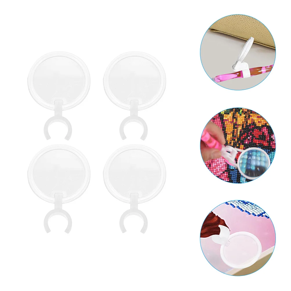 

4 Pcs Nail Tools Penholder Magnifying Glass Drill Painting Magnifier Lens Small Embroidery Rhinestone Sticky White Portable