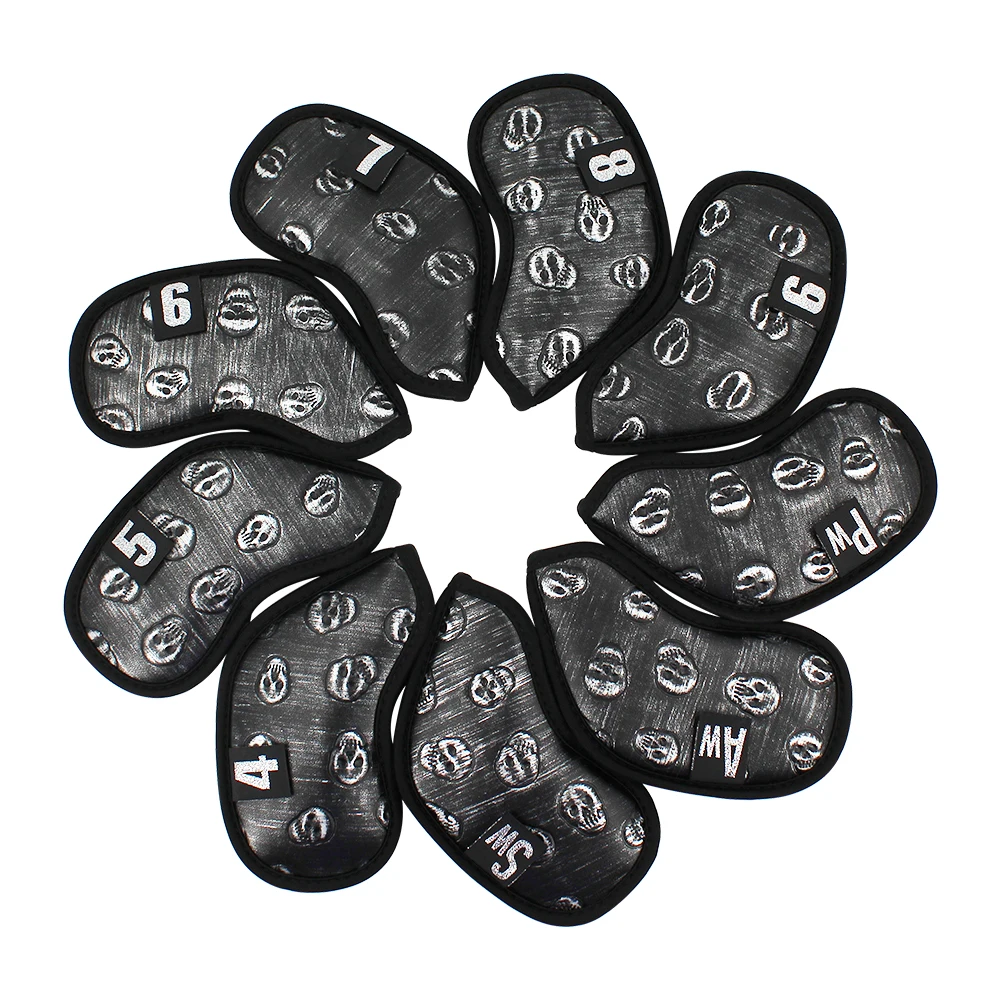 

9Pcs/Set Golf Club Iron Covers Black Skull Head PU Leather Golf Club Head Covers for Irons Outdoor Sporting Golf Accessories