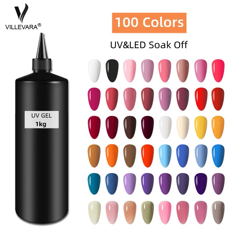VILLEVARA 1KG Refill Package Gel Nail Art Need Soak Off UV LED Wipe Top Base Coat Supplier China Factory Gel Polish For Nail Art