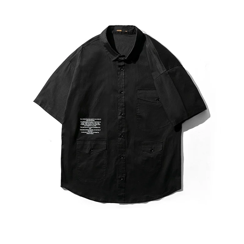 

Summer Cotton Linen Men Shirts Plus Size XXL 3XL 4XL 5XL 6XL 7XL Short Sleeves Casual Clothing Bust 138cm Loose Shirt Black