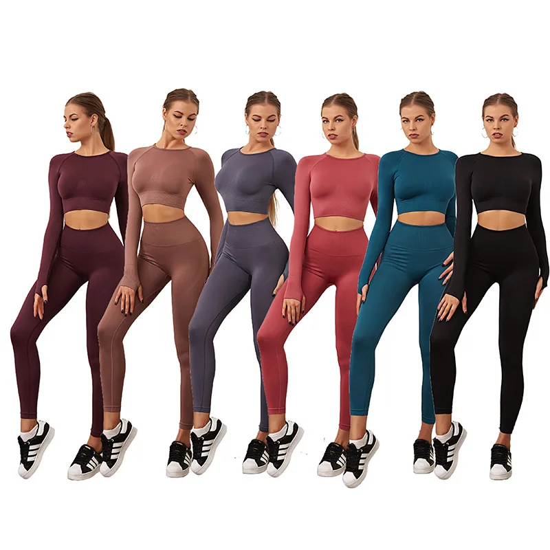 Seamless Workout Leggings Sets for Women High Rise Spandex Stretchy Leggings Tops Hot Sexy Women Gym Clothing Yoga Jogging Pants