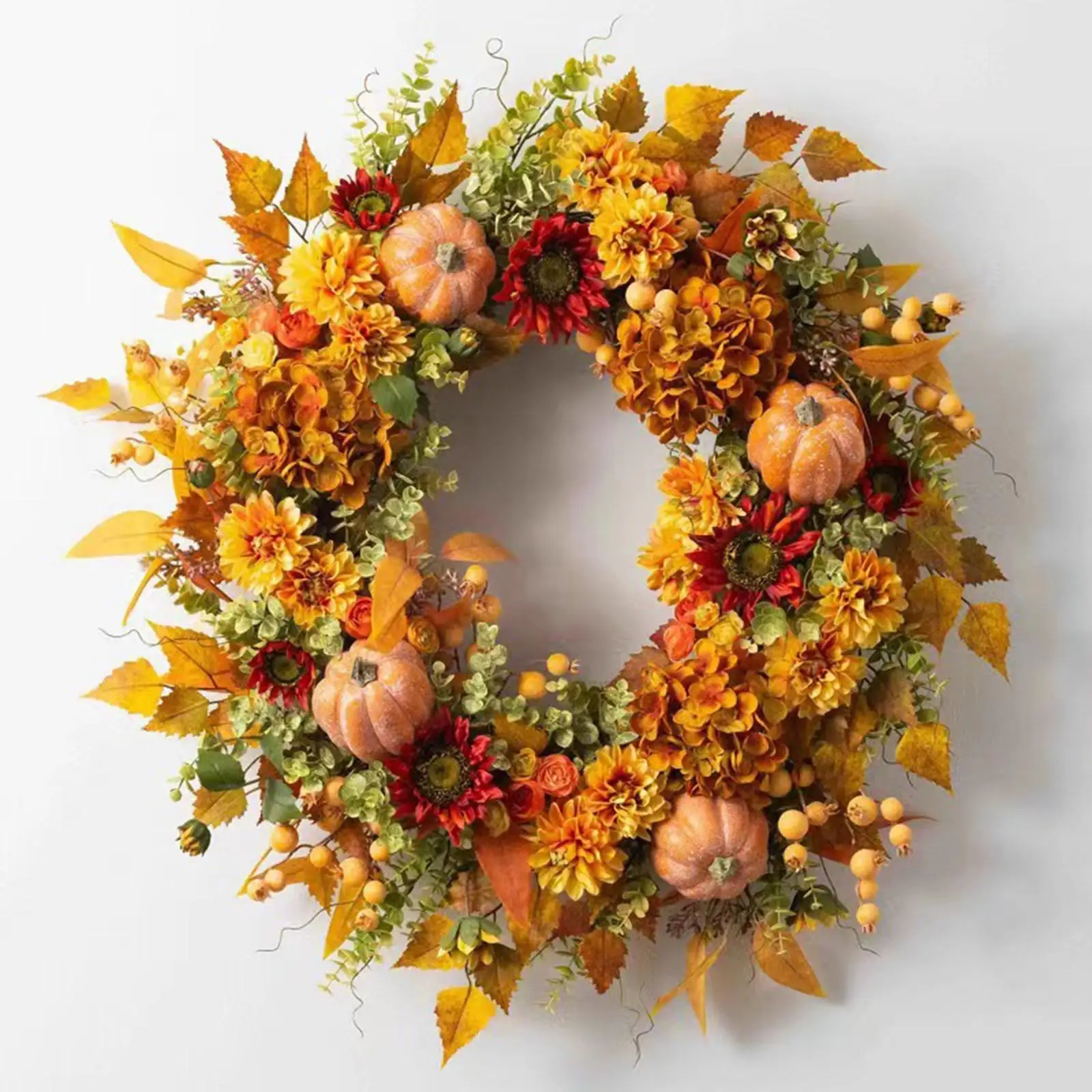

Autumn Pumpkin Wreath Photo Props 45cm Wall Hanging Decoration Maple Leaf Wreath for Office Indoor Corridors Patio Farmhouse