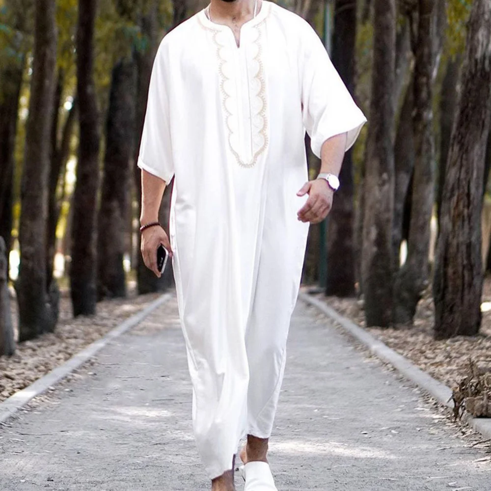 2022 National Style Loose Neckless Casual White Muslim Robe